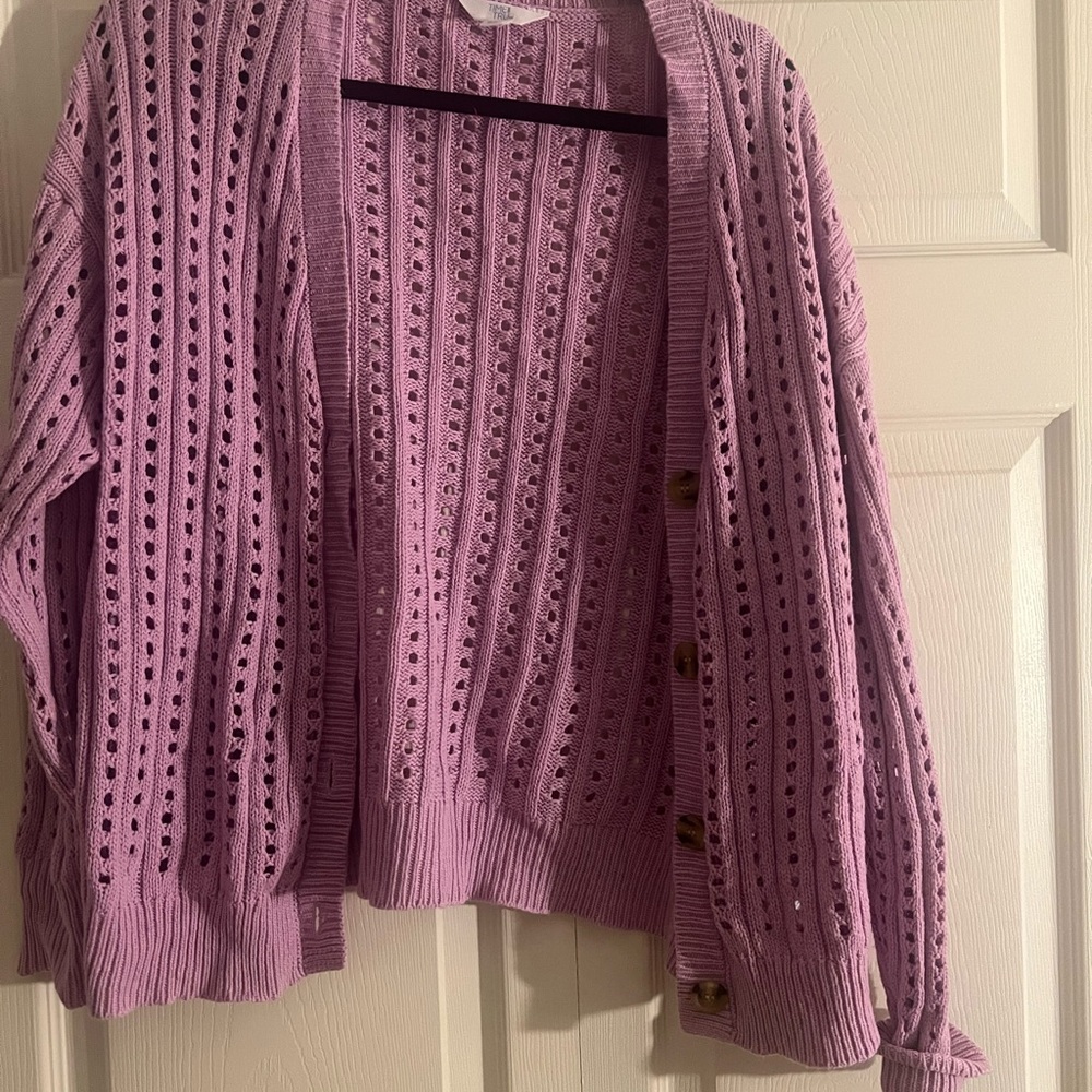 Lavender Open-Knit Cardigan Sweater